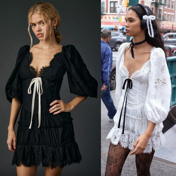 For Love & LemonsEllis Mini Dress in Black Romantic Corset Lace Dress S